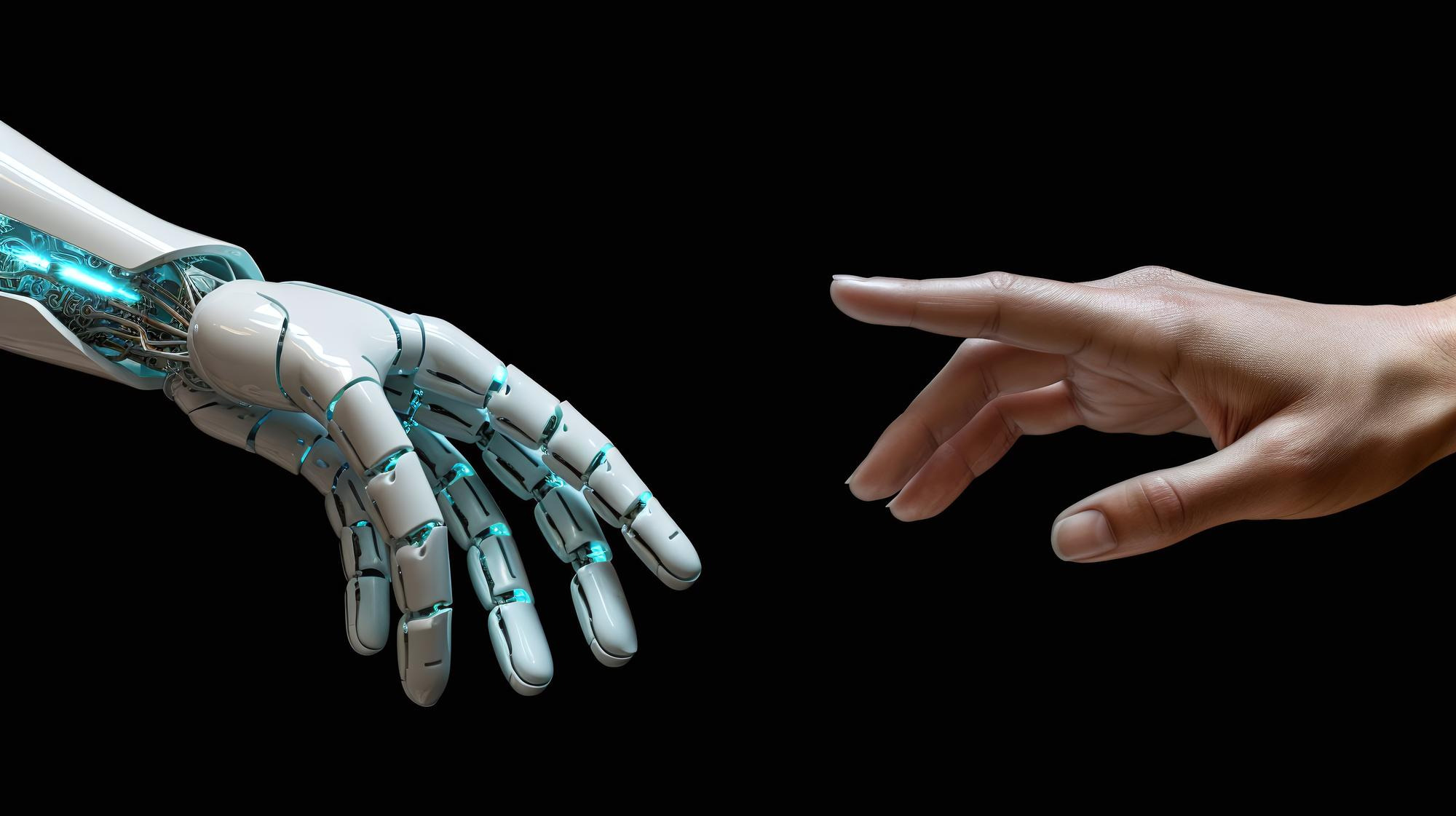 AI and human connecting hands